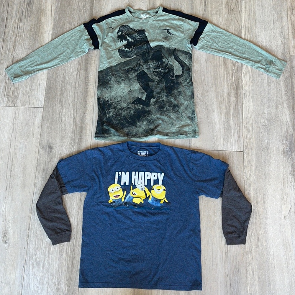 L & XXL (16/18) Big boys Long Sleeve Shirts Despicable Me & Dinosaur long sleeve